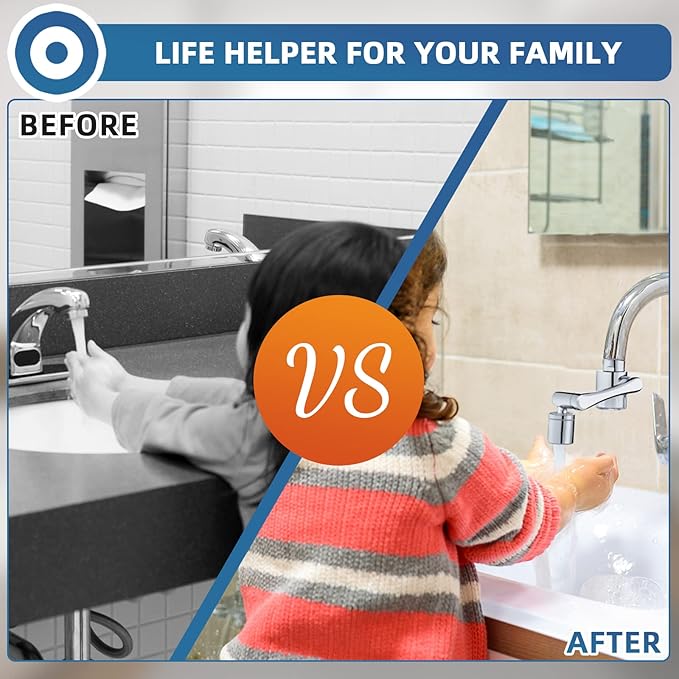 1080°Swivel Filter Faucet Extender Aerator - 8 Pcs Replacement Water Filter, 1080°+360°Rotating Robotic Arm 2 Mode Splash Filter, Solid Brass Faucet Sprayer Universal For Bathroom Kitchen Laundry Sink