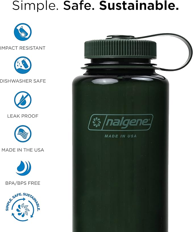 Nalgene Leak Proof Tritan BPA-Free Water Bottle - 32 oz Wide Mouth - Made in the USA for Outdoor Use & Daily Hydration (Jade)