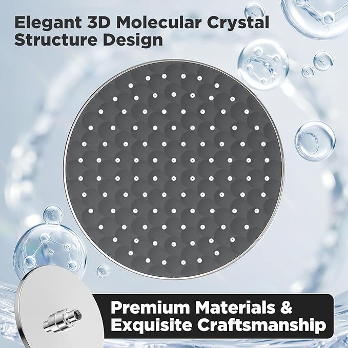 Rain Shower Head - High Pressure Massage Shower Head - 8 Inch Round Powerful Massaging Rainfall Showerhead, Adjustable Replacement for Your Bathroom Fixed Shower Heads
