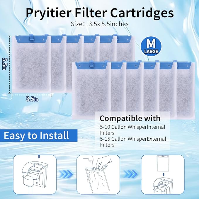 Medium Replacement Filter Cartridges Compatible with Tetra Whisper Bio-Bag for Whisper PF10, 10i, and ReptoFilter 90 GPH – 10-Count, Ideal for 5-10 Gallon Aquariums