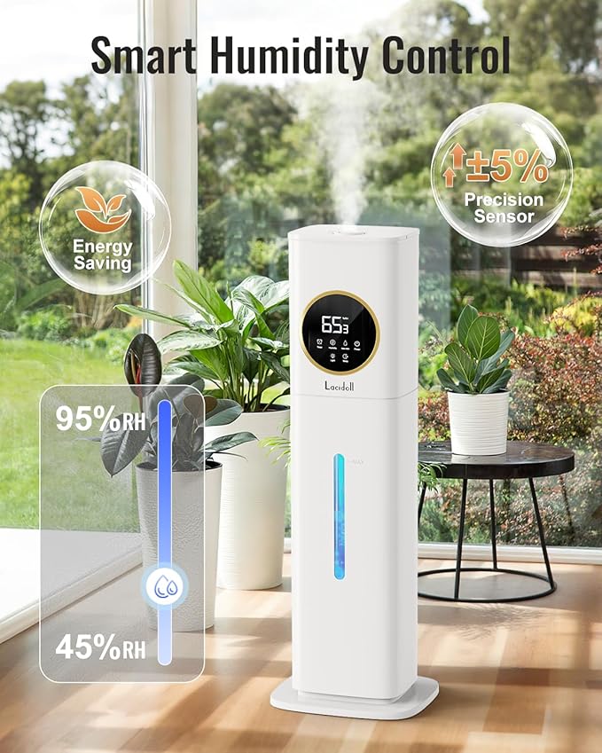 Humidifiers for Bedroom, 2.1Gal/8L Humidifier large room with Essential Oil Diffuser, Night Light, Top Fill Whole House Cool Mist Humidifiers for Plants Baby Kids Adults Greenhouse(White)