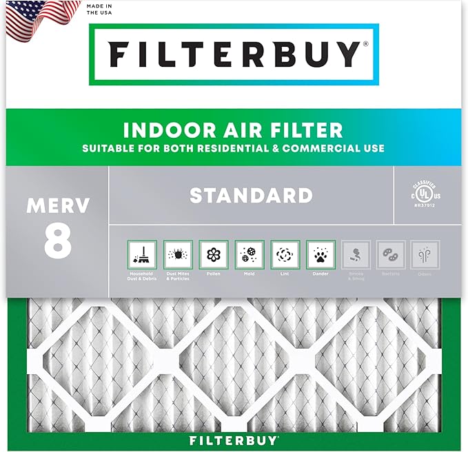 Filterbuy 18x18x1 Air Filter MERV 8 (MPR 700) Dust Defense Replacement (1-Pack), Electrostatic Pleated HVAC AC Furnace Filters, Made in USA (Actual Size: 17.75 x 17.75 x 0.75)