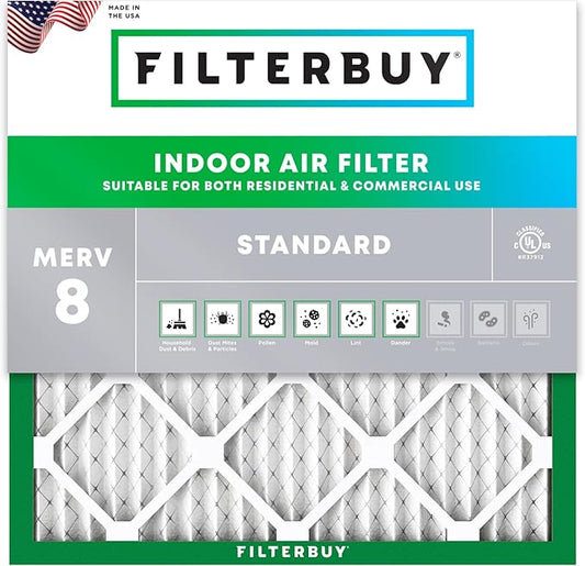 Filterbuy 16x16x1 Air Filter MERV 8 (MPR 700) Dust Defense Replacement (1-Pack), Electrostatic Pleated HVAC AC Furnace Filters, Made in USA (Actual Size: 15.75 x 15.75 x 0.75)