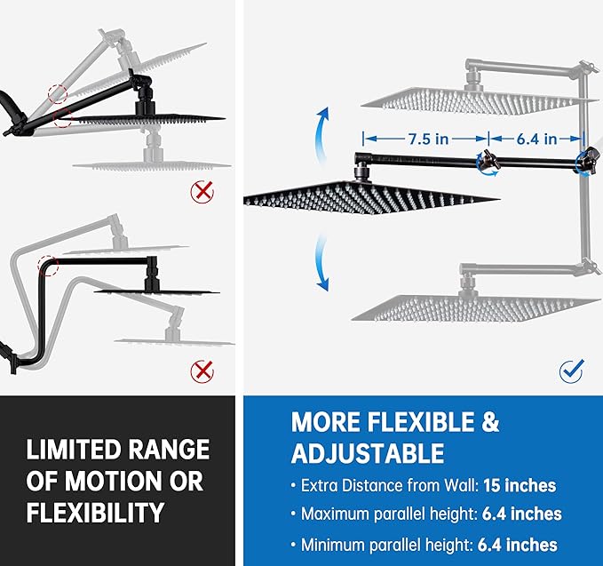 G-Promise All Metal 12 Inches Rainfall Shower Head with Handheld Spray Combo, 3 Settings Diverter, Adjustable Extension Arm with Lock Joints, 71 Inches Stainless Steel Hose (Oil Rubbed Bronze)
