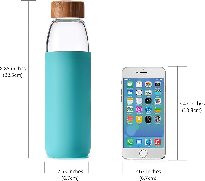 veegoal 18 Oz Borosilicate Glass Water Bottles with Bamboo Lid, BPA-FREE, Non-Slip Silicone Sleeve, and Stainless Steel Leak Proof Lid - Reusable Glass Bottle for Men and Women