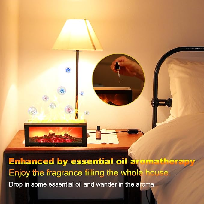 Mini Fireplace Diffusers for Essential Oils Fireplace Humidifier with Remote 150ml Fireside Ultrasonic Humidifier Bonfire Flame Diffuser with 7 Colors Light for Home Room Office (White)