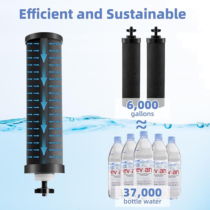 Gravity-Fed Water Filter System, Glass water filter, Glass Countertop Water Filtration Dispenser, with Wooden Stand and 2 Filters, 2.25 Gallon，for Home and Office