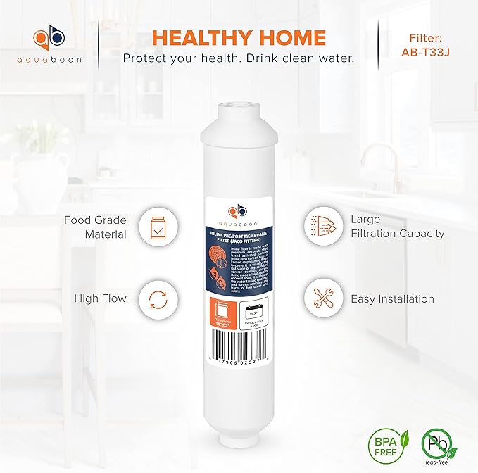 Aquaboon Inline Water Filter for Refrigerator 2-Pack of Inline Post/Carbon Polishing Water Filter Catridge for Reverse Osmosis System Standard Size (Jaco fitting)