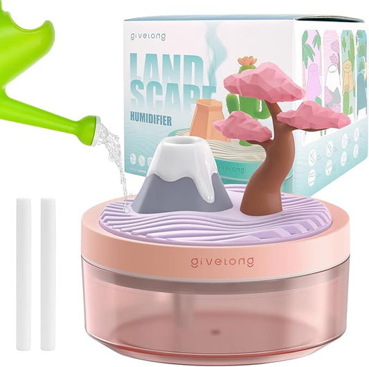 Mini Portable Desktop Humidifiers for Bedroom,Small Humidifier with Cherry Tree,Quiet,Cool Mist, Auto Off,7 Colors Night Light,320ml Air Humidifier Home Office Travel(PINK)