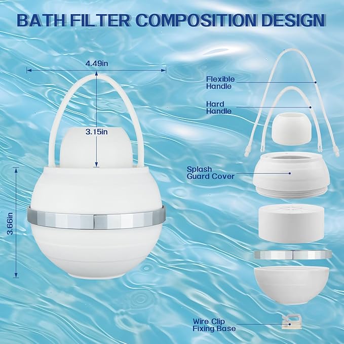 Bath Filter, 8 Stages Bath Water Filter, Bath Flter for Tub to Removes Lead, Chlorine and Fluoride, 2,500 Gallons of Filtration, Water Softener, BPA Free