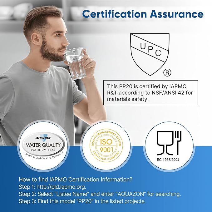 PUREPLUS 5 Micron 20" x 2.5" Whole House Sediment Home Water Filter, 20-inch Sediment Pre-Filtration, Replacement Cartridge Aqua Pure AP110-2C, Pentek P1-20/SP-P1-20/PX01-20, Watts FPMB5-20, 6Pack