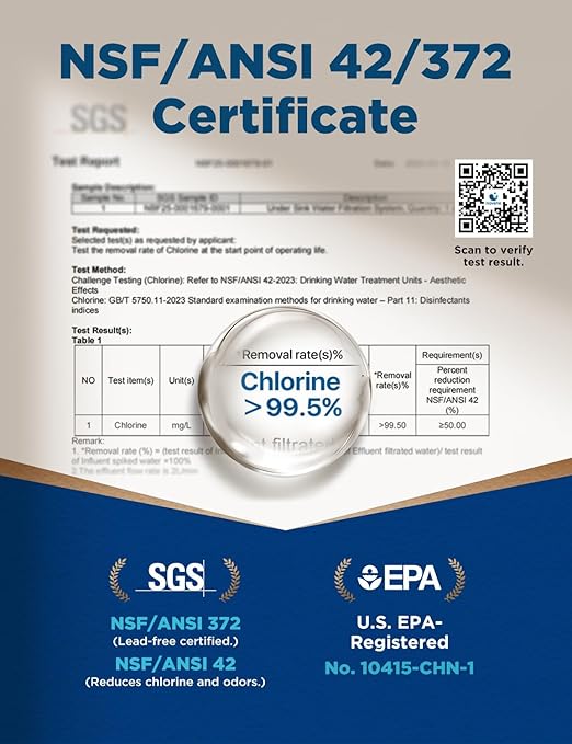 NOVETE Under Sink Water Filter System, Upgraded 30,000 Gallons, NSF/ANSI 42 & 372 Certified, Reduces 99% Chlorine, Lead, PFOA/PFOS, Bad Taste & Odor, Direct Connect to Kitchen Faucet, UWF1A-PC, Black