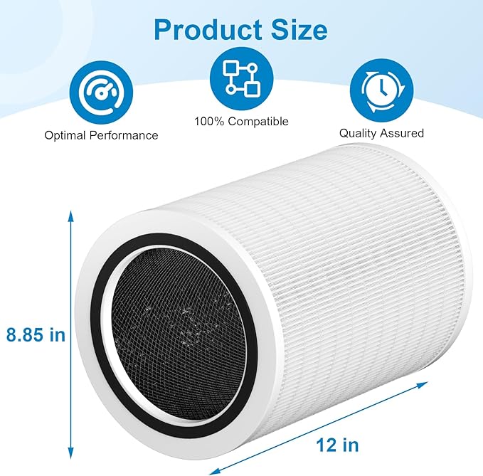 2 Pack 12010 Filter Replacement Compatible with Clorox Air Purifiers Fit for Clorox Smart Air Purifiers for Home Model 11010 & 11011 True HEPA Filter, Large Rooms Up to 1,500 Sq. Ft.