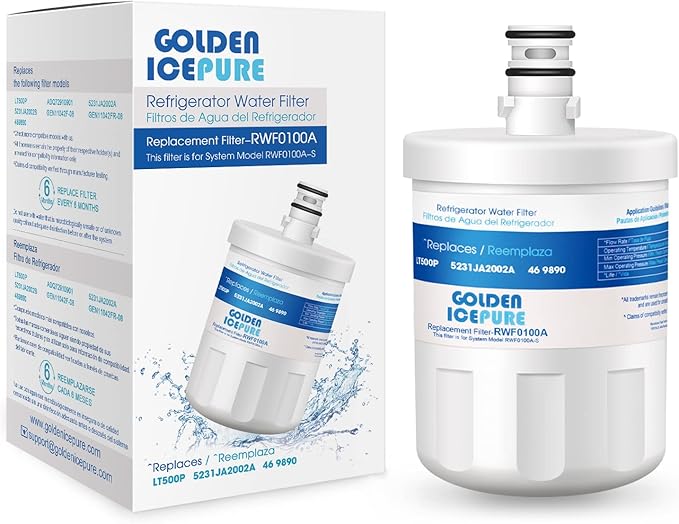 GOLDEN ICEPURE RWF0100A Refrigerator Water Filter, Replacement for ADQ72910901, LG LT500P, Kenmore 469890, 9890, 5231JA2002A, LSC27925ST, ADQ72910907, 1PACK
