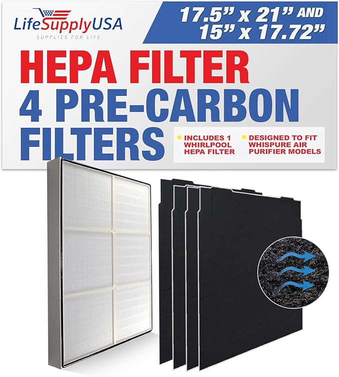 1183054K + 8171434K 1 HEPA and 4 Carbon Filter Set Compatible with Whirlpool Whispure AP450, AP510, WP500 & Kenmore 83200, 83375, 83230 Air Purifiers by LifeSupplyUSA