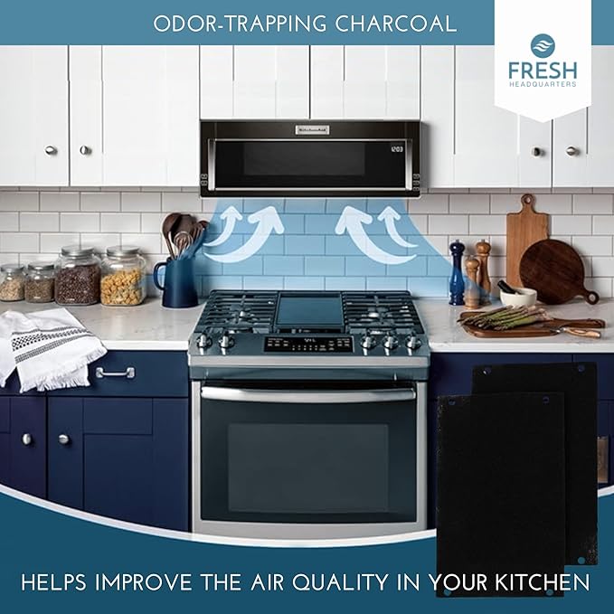 2-Pack Activated Carbon Charcoal Microwave Hood Filters - 10.25" x 7.125" Microwave Hood Filters - Compatible with Whirlpool WML55011HS & WML75011HZ Low‑Profile Models, Made in USA