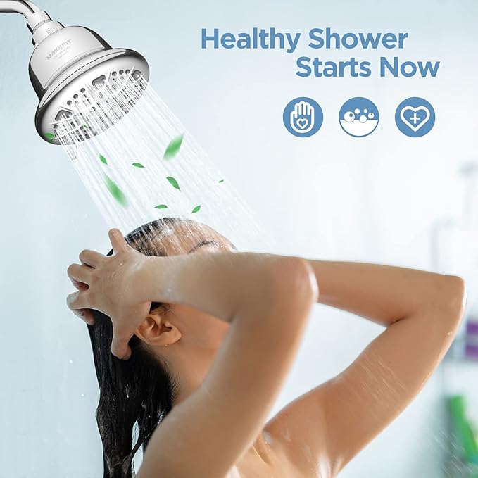 Filtered Shower Head - High Pressure Shower Head with Filter for Hard Water Softener - 7 Settings Bathroom Rain Showerhead to Remove Chlorine and Heavy Metals (Chrome)