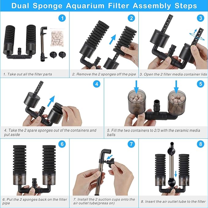 hygger Aquarium Double Sponge Filter for Fresh Water and Salt-Water Fish Tank (M)
