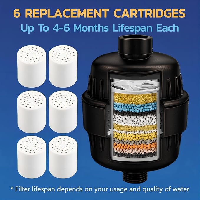 Shower Filter for Hard Water - Shower Water Filter - Shower Head Filter - Water Softener to Remove Chlorine and Fluoride - 6 Replacement Cartridges -20 Stage,Oil Rubbed Bronze