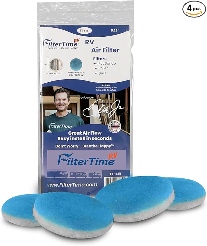 RV FT-525 RV Air Filter 5.25" Round Air Duct AC Filter Replacement (4 filters per pack) MERV 6 Air Filter | Made in USA…