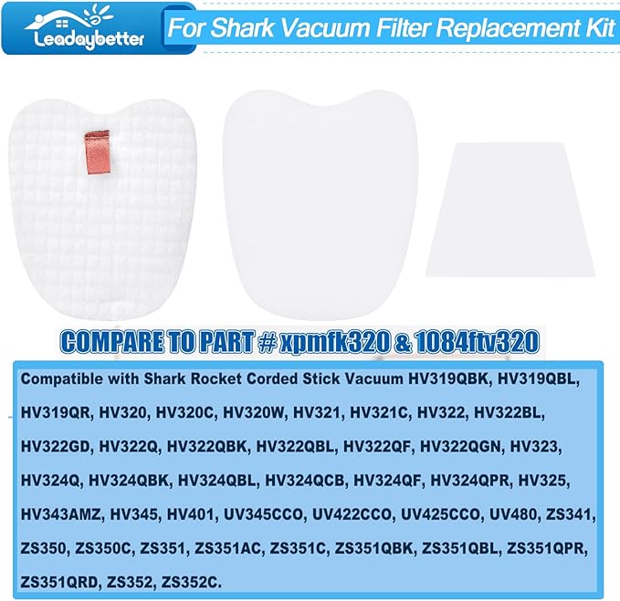 HV343amz Filter Replacement for Shark Rocket DeluxePro Zero-M Ultra-Light HV345 HV343 ZS350 ZS351 ZS351C ZS352 UV480 HV322 HV320 Corded Stick Vacuum Filters, Compare to Part # XPMFK320 & 1084FTV320