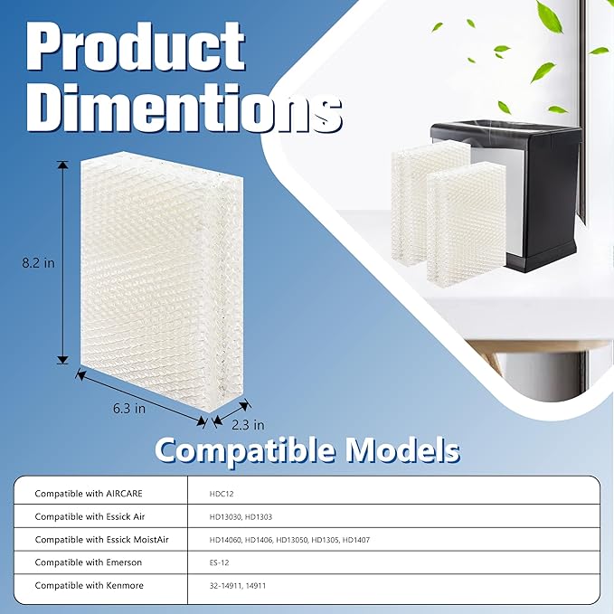 Funmit HDC-12 Humidifier Super Filter Wick Replacement for AIR-Care HDC12 Ess-ick Air HD13030 HD1303 HD14060 Emerson ES-12 Kenmore 14911 Humidifier 4 Pack