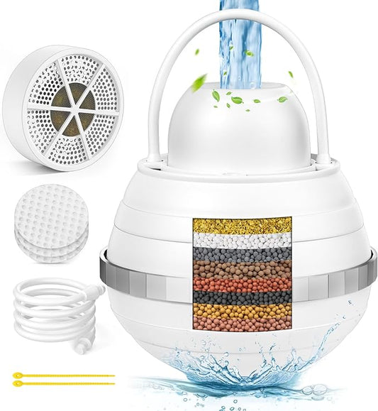 Bath Filter for Tub Faucet-Bath Water Filter for Bathtub with 8-Layer Filtration & Screen Filter Removes Hundreds of Contaminants for Softer Smoother Skin 2,500 Gallons of Filtration BPA-Free