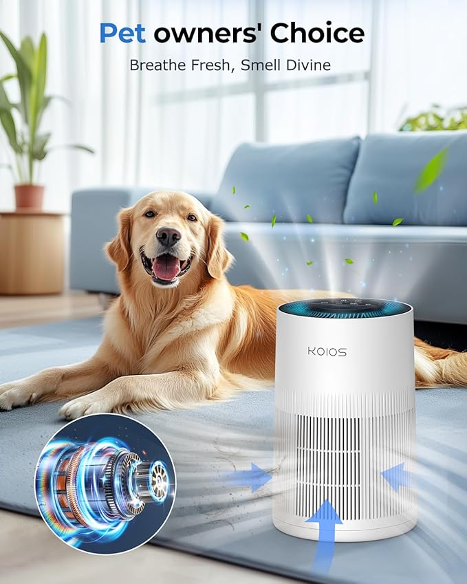 Air Purifiers for Home Large Room 1200ft², KOIOS H13 True HEPA Air Purifier for Bedroom with 7 Colorful Lights, Aromatherapy, Desktop Air Filter Cleaner for Smoke Dust Pollen Pets Dander Odor, AP2303