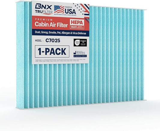 BNX TruFilter C7025 Cabin Air Filter, HEPA 99.97%, MADE IN USA, Compatible With Audi: A4, A4 Quattro, RS4, S4