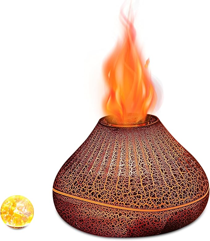 Colorful Volcano Diffuser Humidifier: Upgraded 160ml Fire Flame Humidifier Aroma Spray Diffusers with 7 Colors Changing Auto Off Function for Essential Oils Large Room (Full Crack Flame)