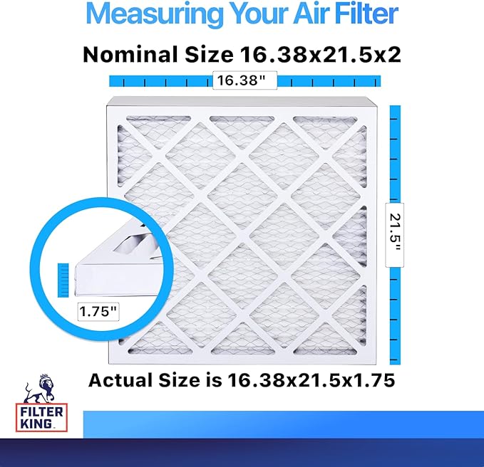 Filter King 16.38x21.5x2 Air Filter | 4-PACK | MERV 8 HVAC Pleated A/C Furnace Filters | MADE IN USA | Actual Size: 16.38 x 21.5 x 1.75"