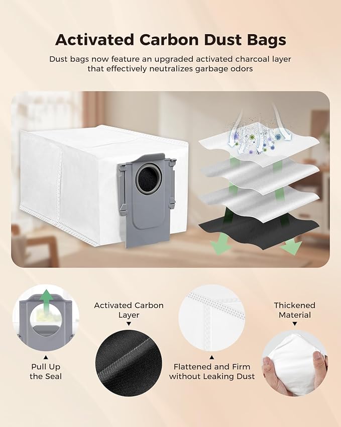 30 Pack Accessories Kit for Roborock S8 MaxV Ultra/S8 Max Ultra Robot Vacuum Cleaner, 2 Main Brushes, 6 Activated Carbon Dust Bags, 4+4 Mop Cloths, 4 HEPA Filters, 6 Side Brushes,1 Self-Cleaning Brush