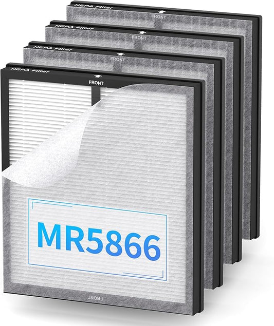 4 Pack MR5866 True High-Efficiency Replacement Filter, Compatible with MORENTO MR5866, 4 High-Efficiency Filters and 8 Pre-Filters