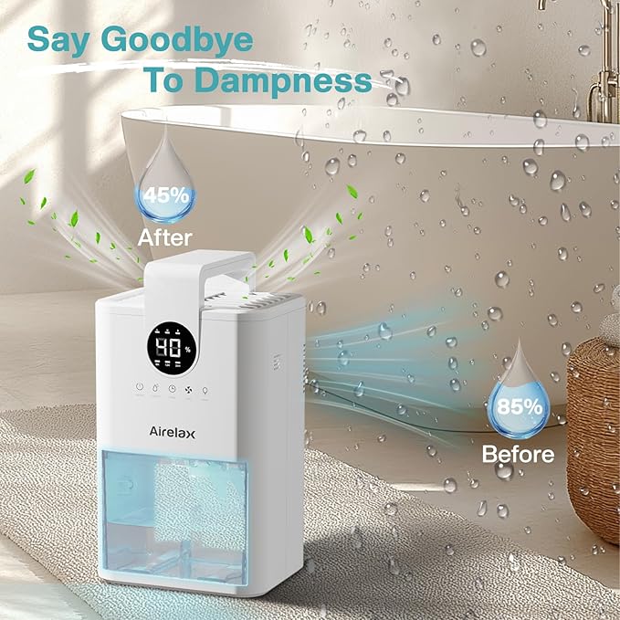 Dehumidifier, Airelax 1000ml Dehumidifiers for Home, Whisper-Quiet Small Dehumidifier for Bedroom with Auto Shut Off, 5 Touch Function Buttons, Dehumidifiers for Basement, Bathroom, Closet, RV