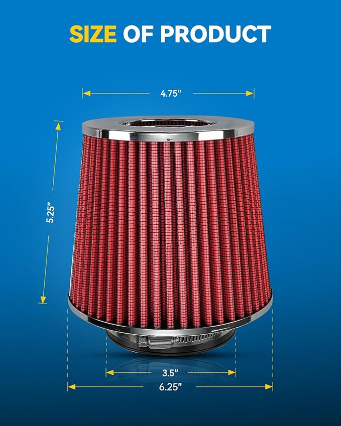 PHILTOP Universal Clamp-On Air Intake Filter, High Performance,Premium Washable Replacement Air Filter: High Flow Air Filter 3.5" 89 mm Inlet