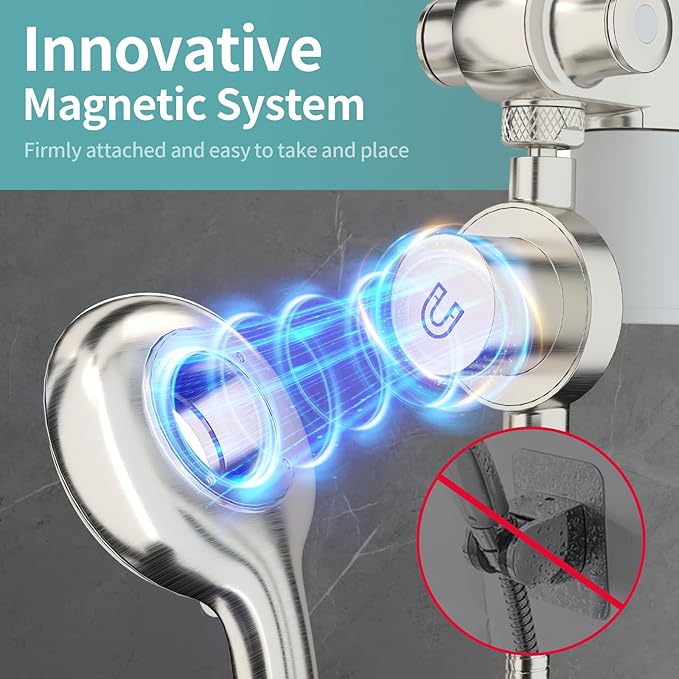 10" Rainfall Shower Heads with Handheld Spray Combo High Pressure, Magnetix Shower Head with Filters for Hard Water, 2 in 1 Dual Shower Head with Handheld and Slide Bar (Brushed Nickel)