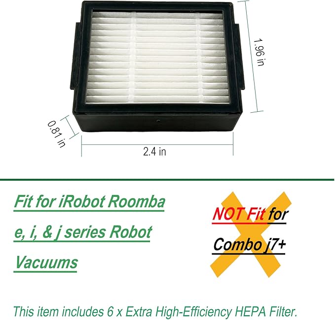 Dttery 6 Pack HEPA Filters Kit Replacement Part for iRobot Roomba e, i, j Series Robot Vacuums, 4639161, NOT Fits Combo j7+