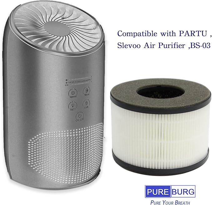 PUREBURG Replacement Filters Compatible with PARTU & Slevoo BS-03 Air Purifier,2-Pack H13 True HEPA 3-Stage Filtration Activated Carbon Air Clean Dust VOCs Odor