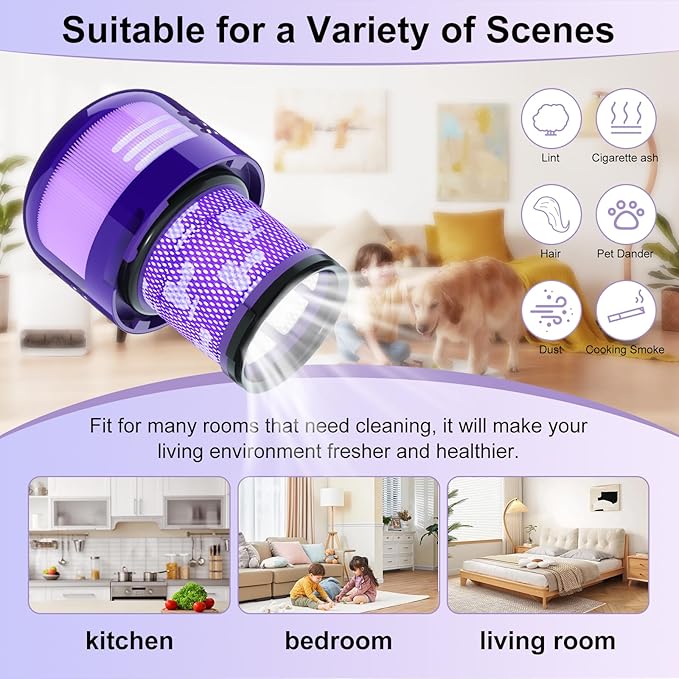 Vacuum Filter Replacement Parts Compatible with V11 Torque Drive & V15 Detect Submarine Vacuums, Compare to Part 970013-02 (4 Pack)