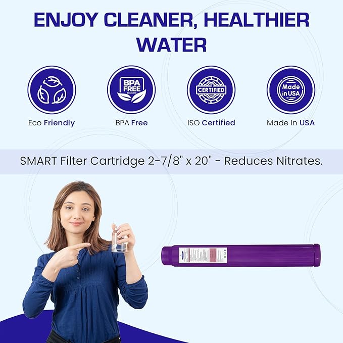 Crystal Quest Arsenic Removal + SMART Filter Cartridge 2-7/8" x 20" - Reduces Arsenic, Long-Lasting, Easy Installation, Heavy-Duty Water Filtration