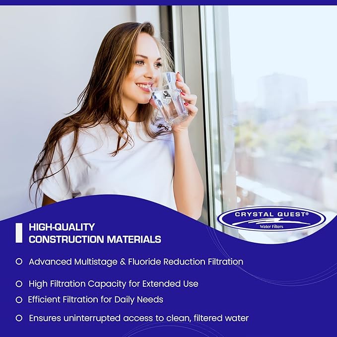 Crystal Quest SMART + Calcium GAC Fluoride Reduction Water Filter Cartridge - 1 Micron - Coconut Shell GAC - Eagle Redox Alloy - Reduces Fluoride & Contaminants - 2-7/8” x 20”