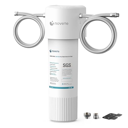 NOVETE Under Sink Water Filter System, Upgraded 30,000 Gallons, NSF/ANSI 42 & 372 Certified, Reduces 99% Chlorine, Lead, PFOA/PFOS, Bad Taste & Odor, Direct Connect to Kitchen Faucet, UWF0A-PC, White