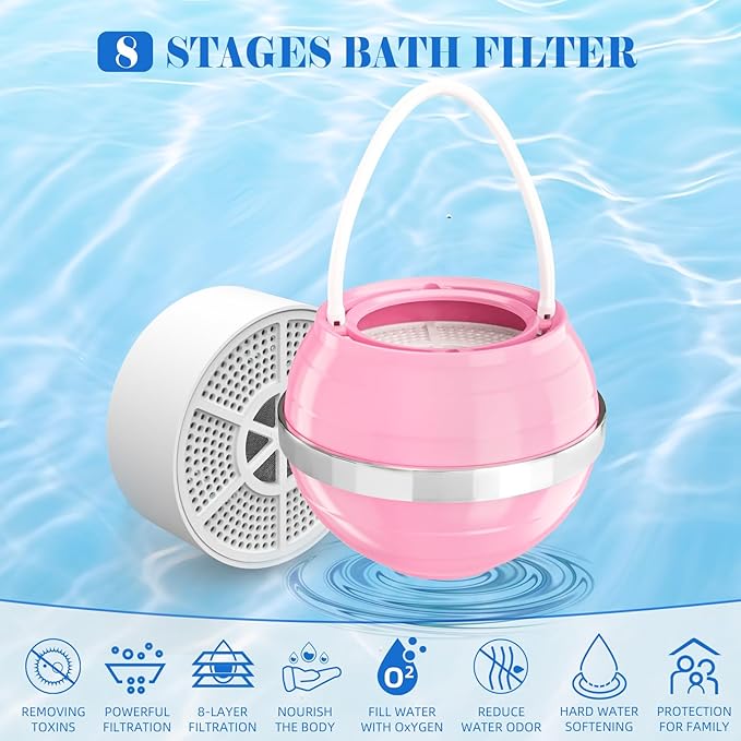 Bath Filter for Tub, 8 Stages Bathtub Water Filter Removes Hundreds of Contaminants for Softer, Smoother Skin 2500 Gallons of Filtration
