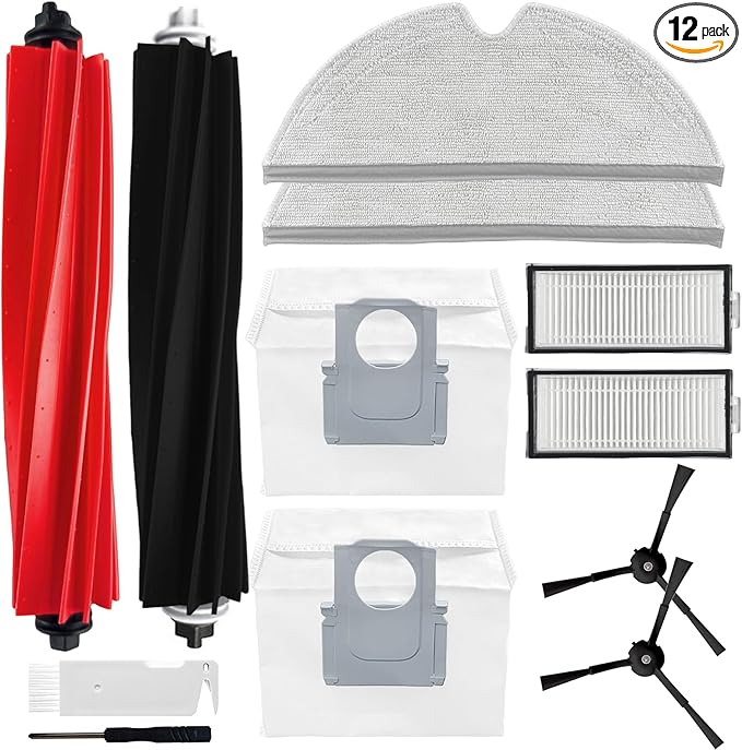 Replacement Accessories Kit Compatible with Roborock Q5 Max+/ Q5 Pro/ Q5 Pro+/ Q5 DuoRoller+/ Q8 Max/ Q8 Max+ Plus Vacuum Robot, Main Brushes, 2 Side Brushes, 2 HEPA Filters,2 Bags,2 Rags,Tools