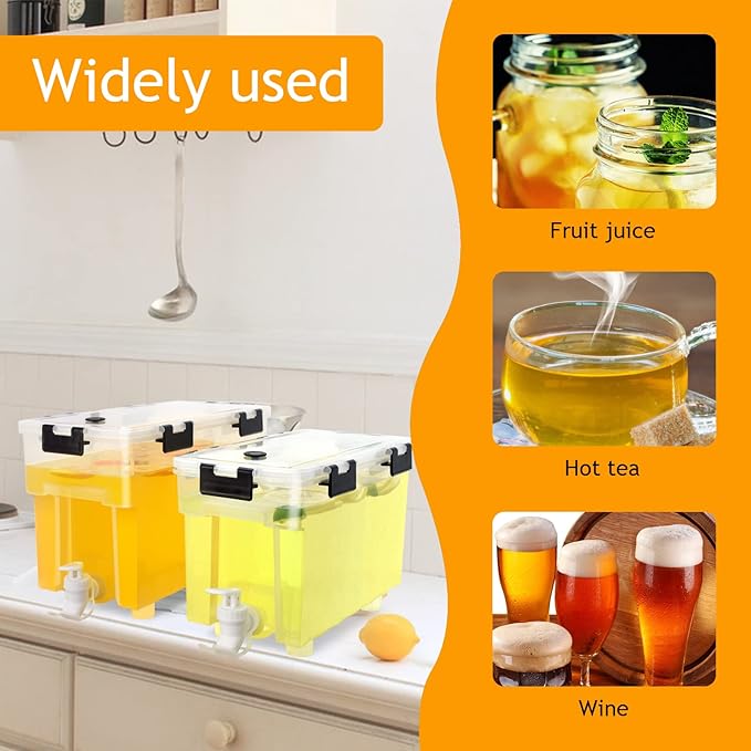 2.5 Gallon Drink Dispenser For Fridge,Beverage Dispenser With Spigot. Milk,Lemonade Dispenser,Juice Containers With Lids For Parties And Dairly Use,100% Sealed And Filter screen（1+1.5）Gallon