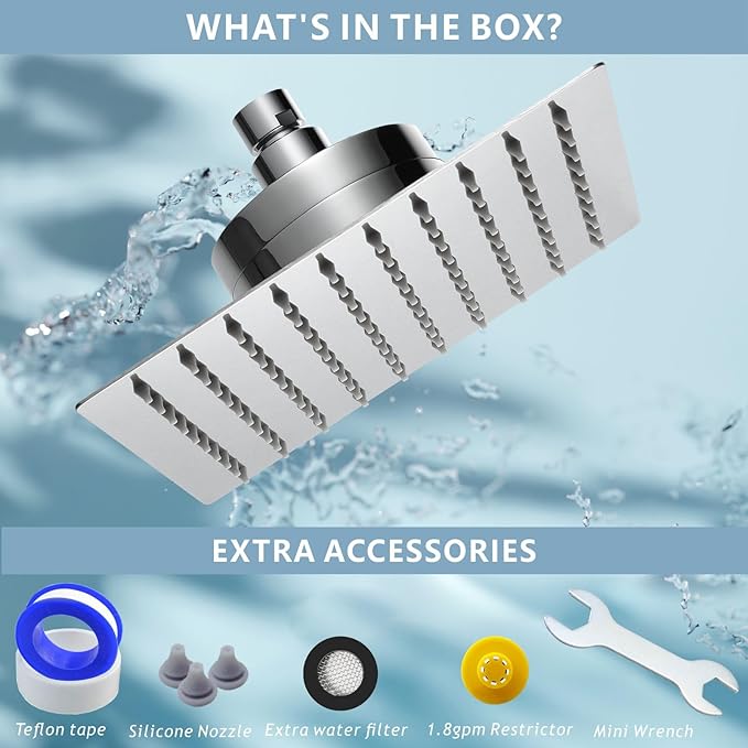 Large Rain Shower Head with Filtered - 12" All Metal Square Rainfall Showerhead Filter for Remove Chlorine and Harmful Substances, Chrome