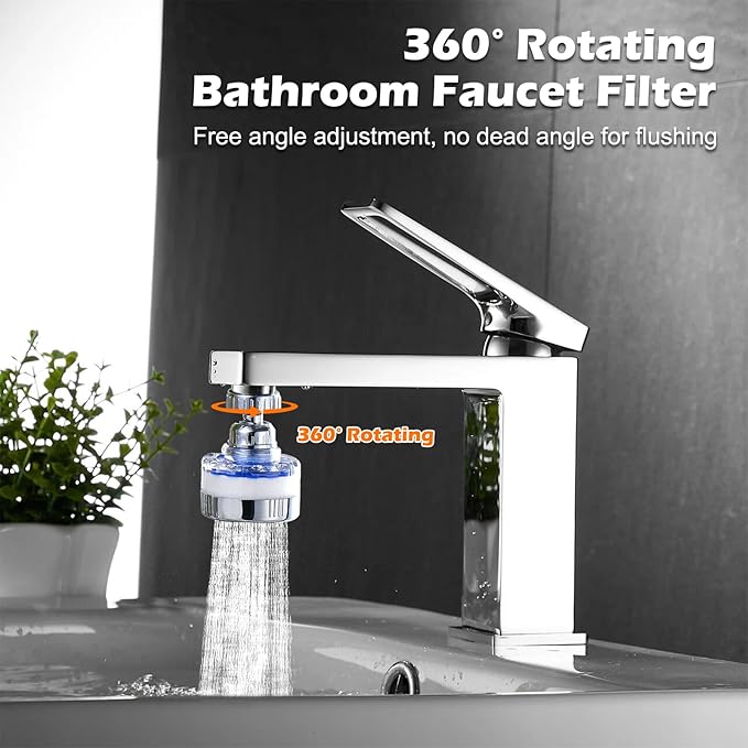 3 Pack Sink Water Filter Faucet, Universal 360 ° Rotating Kitchen Faucet Water Purifier, Bathroom Faucet Filter Removes Chlorine Fluoride Hard Water for Home Kitchen & Bathroom