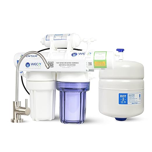 WECO TINY-36 Reverse Osmosis Water Filter System - Compact 4-Stage RO Filtration with TFC Membrane and Lead-Free Faucet - Includes Water Tank