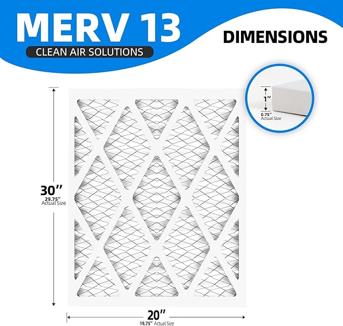 (6 Pack) 20x30x1 Furnace Air Filters, MPR 1900 & FPR 10, MERV 13 Pleated Air Filter (Actual Size: 19.50" x 29.50" x 0.75")