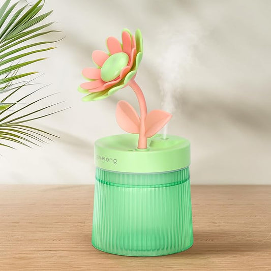 Cute Flower Mini Humidifier, 260ml Sunflower Desktop Humidifiers for Bedroom, Portable Small Cool Mist Humidification for Home, Baby Nursery, Office & Indoor Plants, USB Powered (Green)